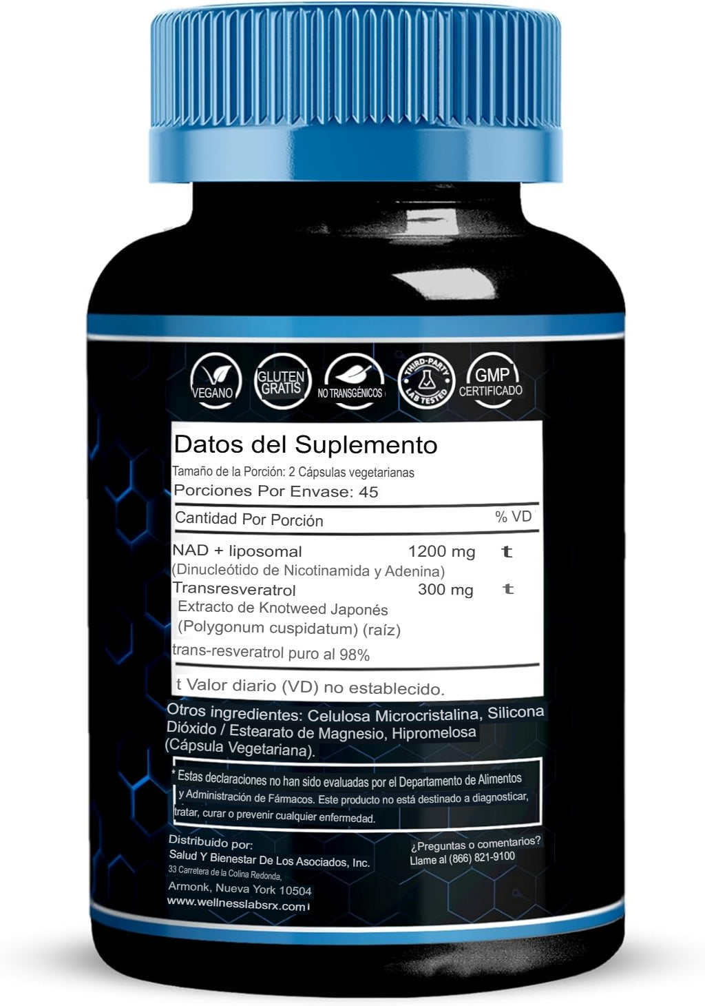 Suplemento liposomal NAD+ con Resveratrol-90 cápsulas para mujeres y hombres - 3 frascos