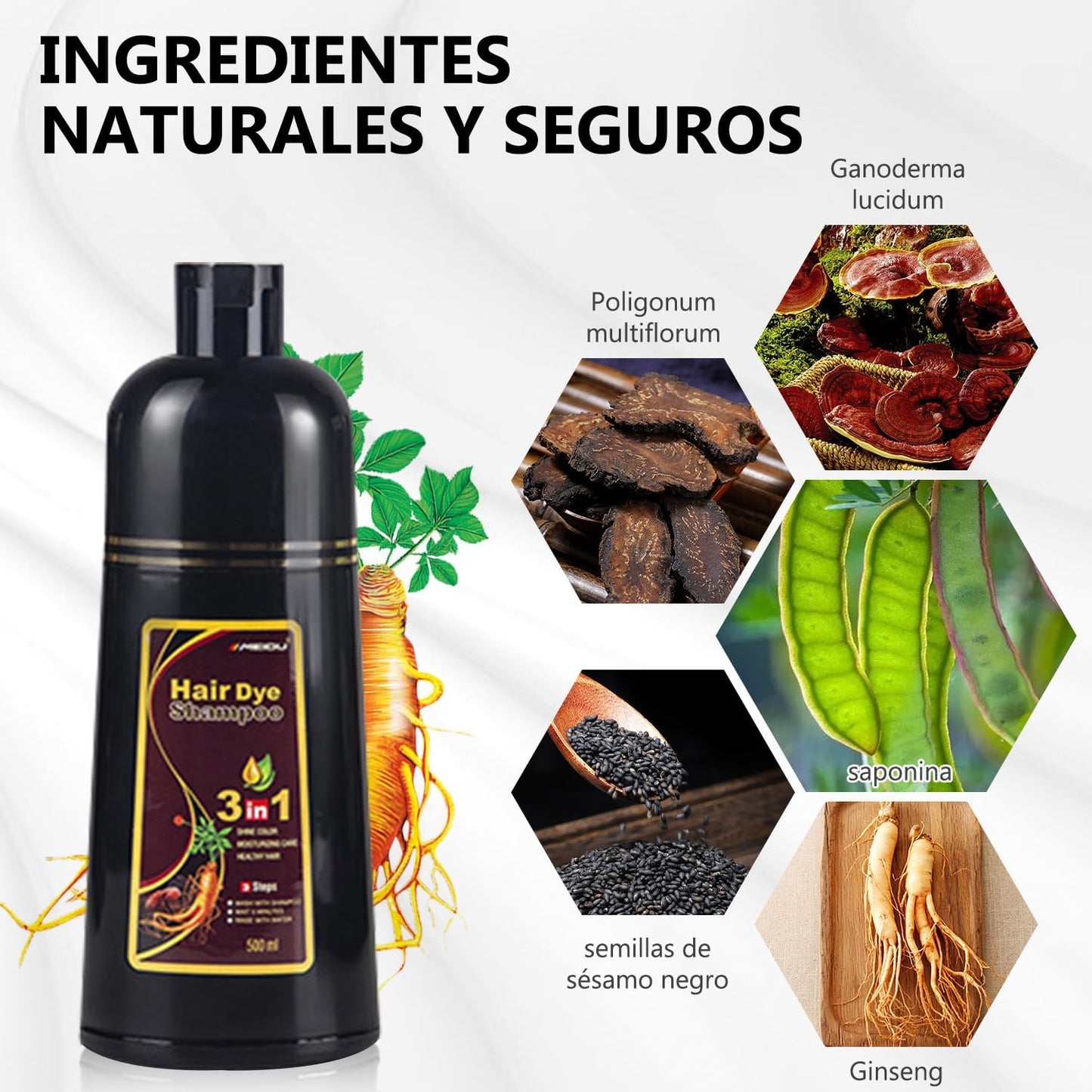 Kit: Champú para canas 500ml negro + Spray de Crecimiento del Cabello