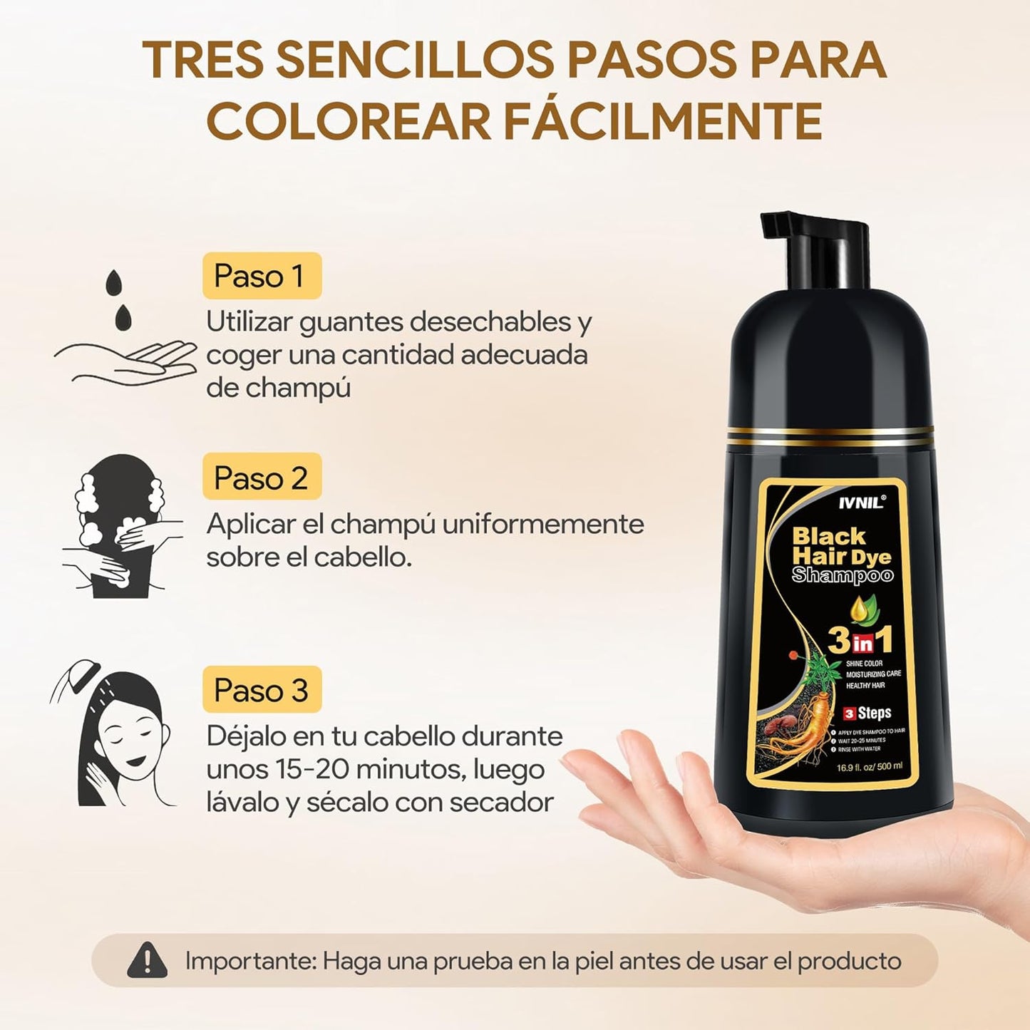 Kit: Champú para canas 500ml negro + Spray de Crecimiento del Cabello