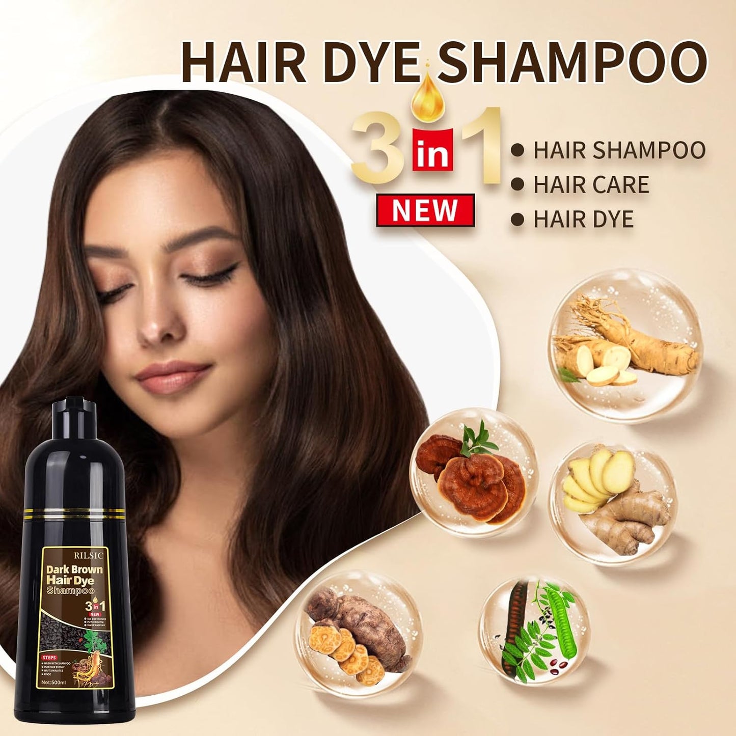 Kit: Champú para canas 500ml negro + Spray de Crecimiento del Cabello