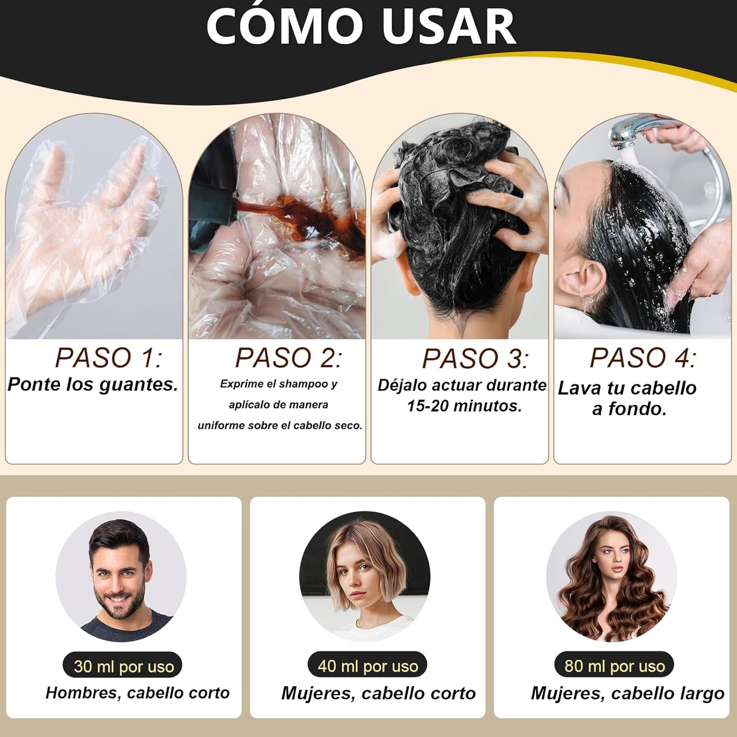 Kit: Champú para canas 500ml negro + Spray de Crecimiento del Cabello