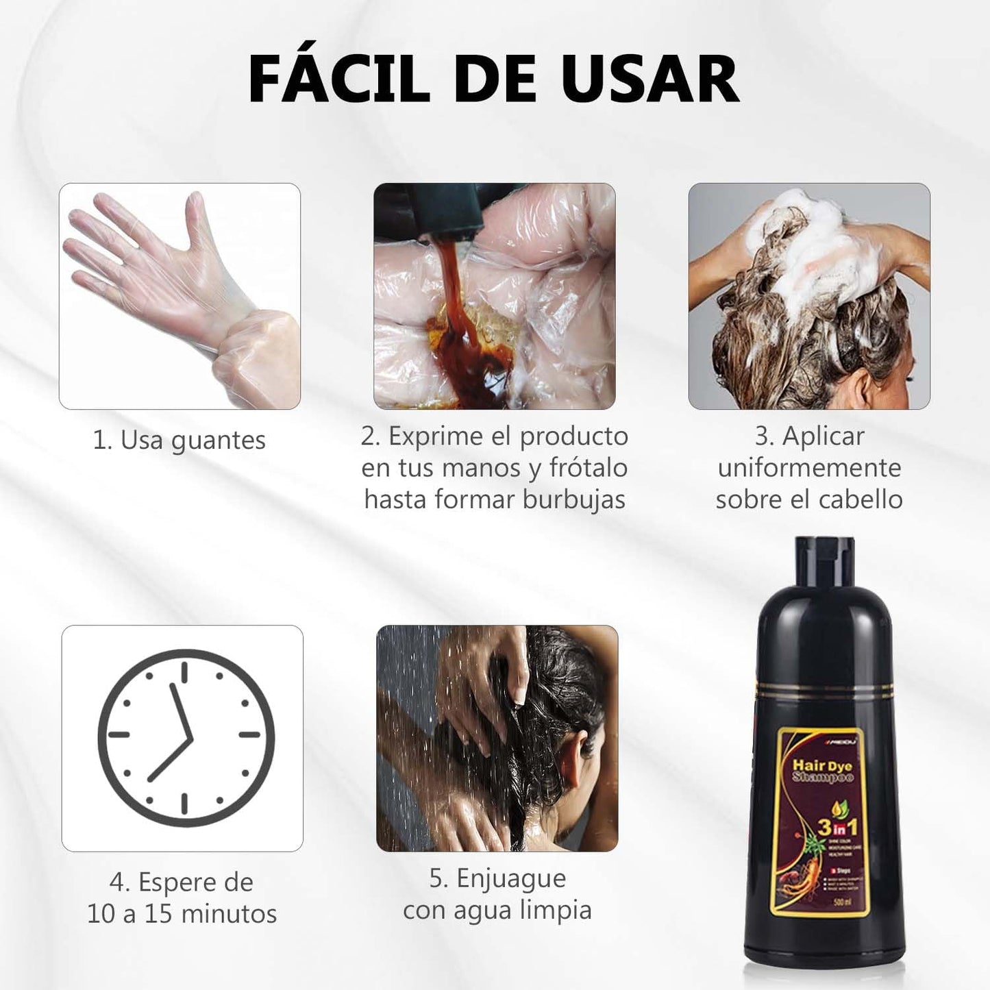 Kit: Champú para canas 500ml negro + Spray de Crecimiento del Cabello