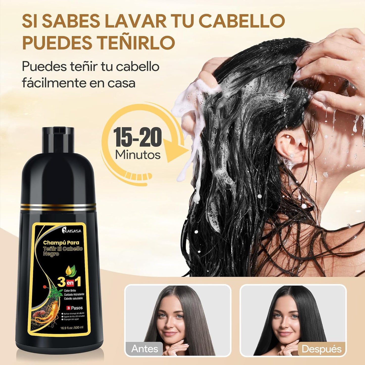 Kit: Champú para canas 500ml negro + Spray de Crecimiento del Cabello