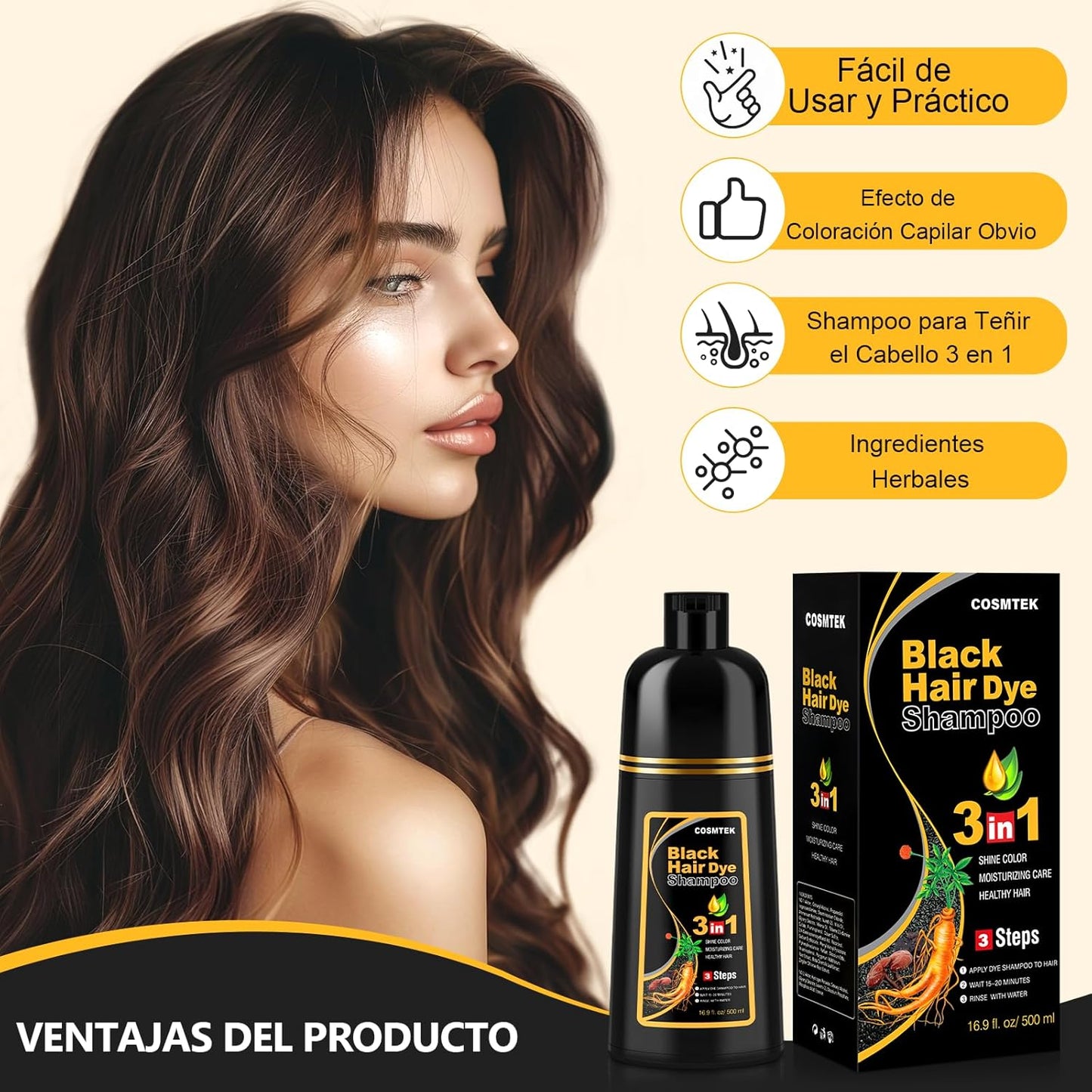 Kit: Champú para canas 500ml negro + Spray de Crecimiento del Cabello