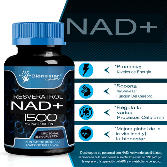 Suplemento liposomal NAD+ con Resveratrol-90 cápsulas para mujeres y hombres - 2 Potes