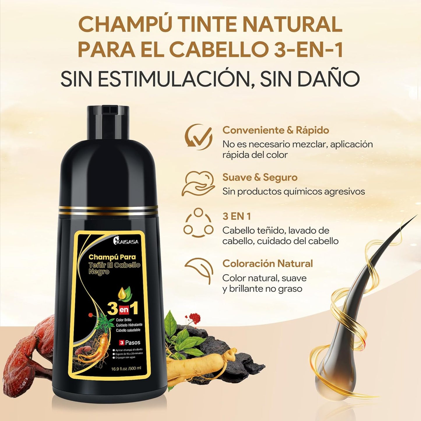 Kit: Champú para canas 500ml negro + Spray de Crecimiento del Cabello
