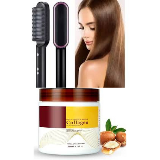 "Kit de Belleza : Cepillo Alisador de Pelo + Máscara Capilar Reparadora"