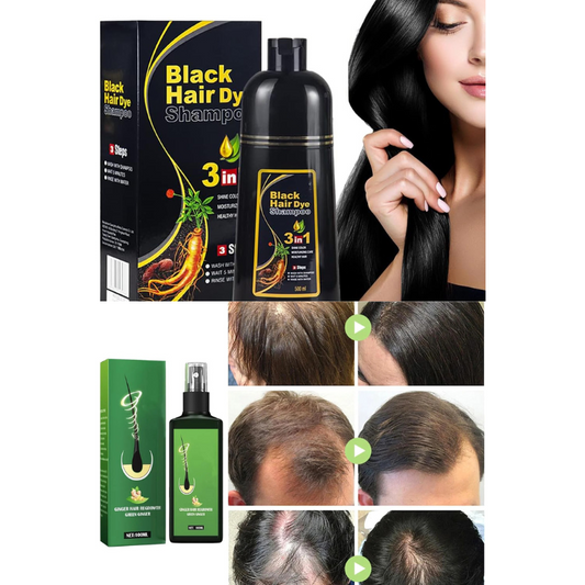 Kit: Champú para canas 500ml negro + Spray de Crecimiento del Cabello