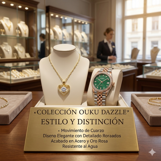 Kit Reloj tipo Rolex mujer y Collar Corazón con Diamante
