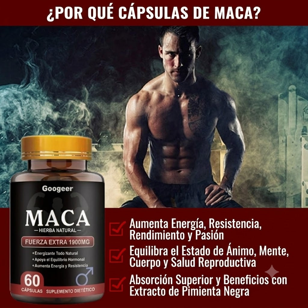 Suplemento de Maca 1900 mg Extra Fuerte - 60 Cápsulas